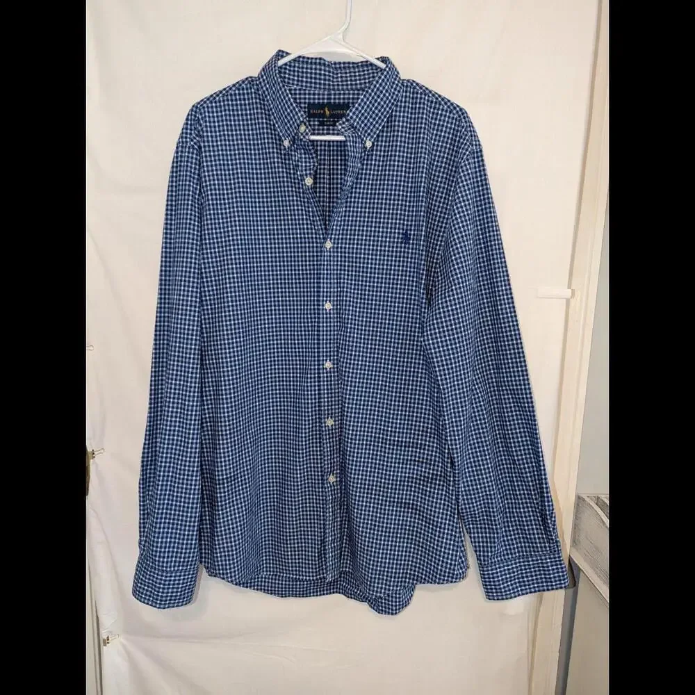 Ralph Lauren Slim Fit/Button Down Flannel Shirt Plaid/Blue Label/XL - Picture 1 of 6